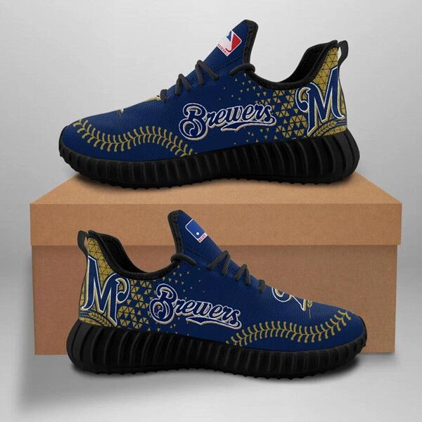 Men's Milwaukee Brewers Mesh Knit Sneakers/Shoes 004
